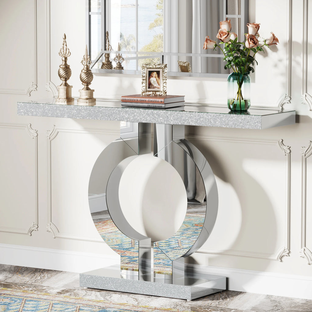 Modern Entryway Table with Thickened Mirror Finish Tabletop