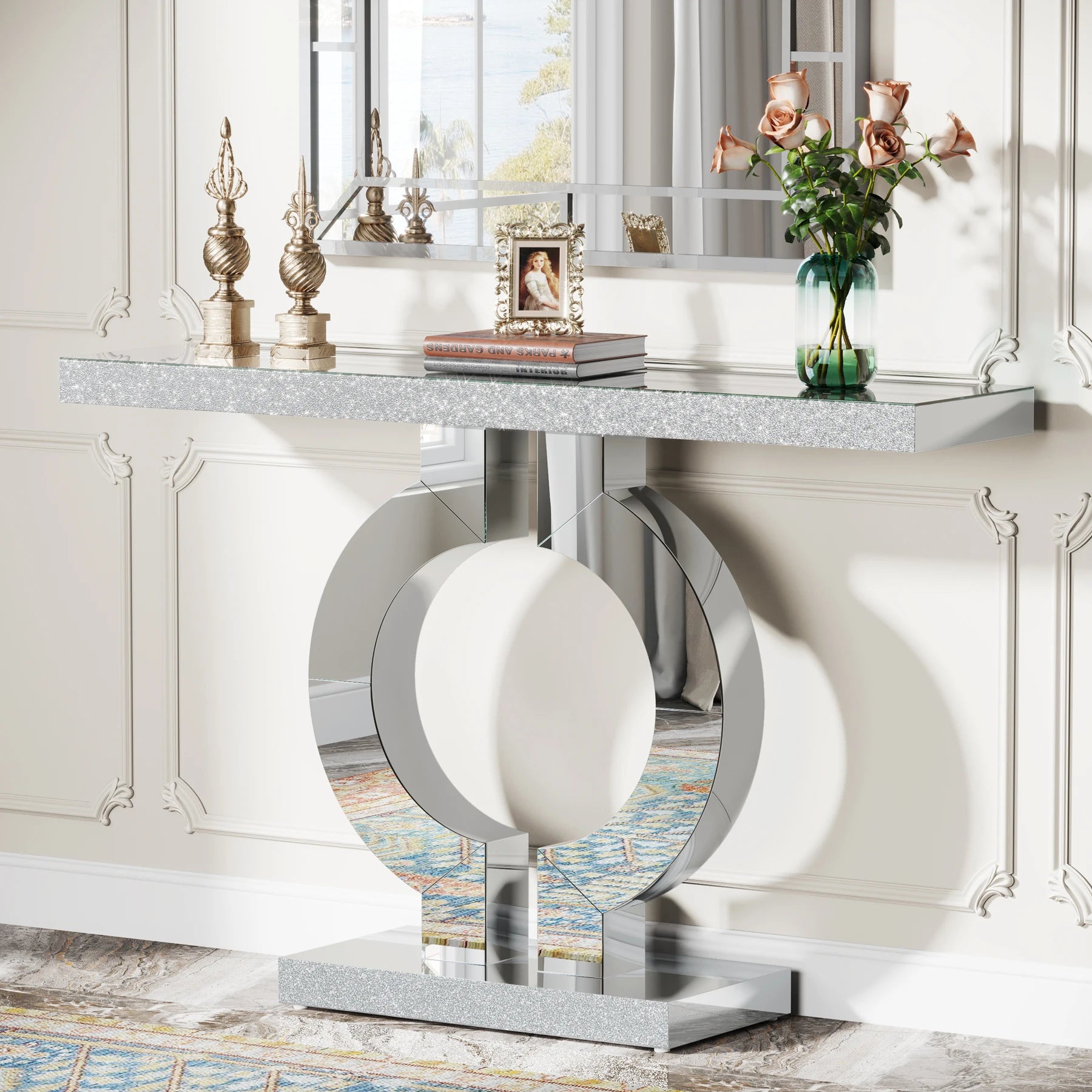 Modern Entryway Table with Thickened Mirror Finish Tabletop