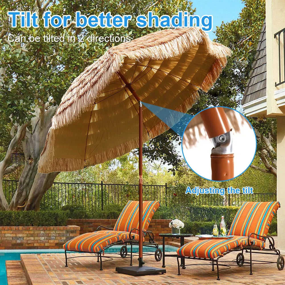Thatched Garden Umbrella Height Adjustable for Garden Lawn Deck Backyard Patio