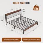 Heavy Duty Metal Bed Frame with Headboard Charging Station 1100lbs Capacity Easy Assembly For Bedroom