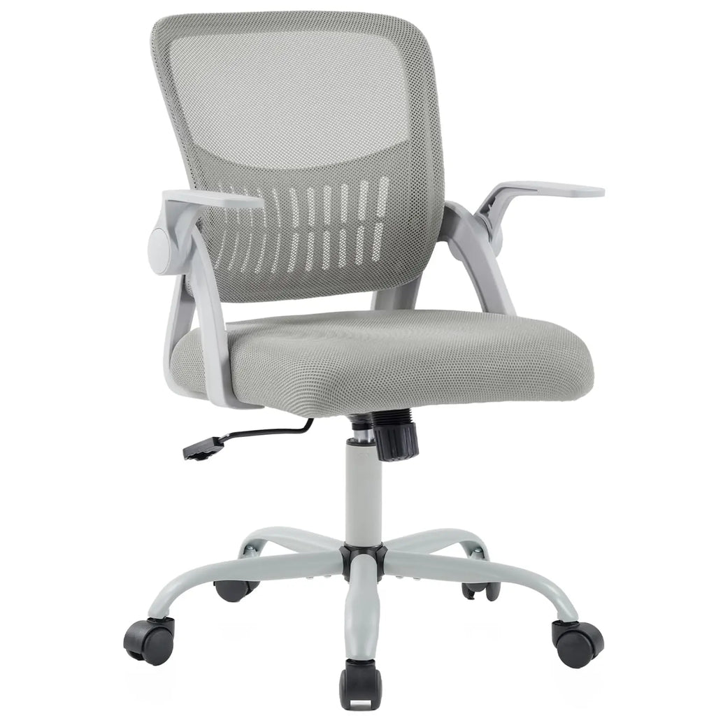 Ergonomic Mid Back Desk with Lumbar Support 360° Swivel Height Adjustable with Flip-up Armrest