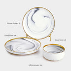 Marble Gold Rim Dinnerware Set for 4