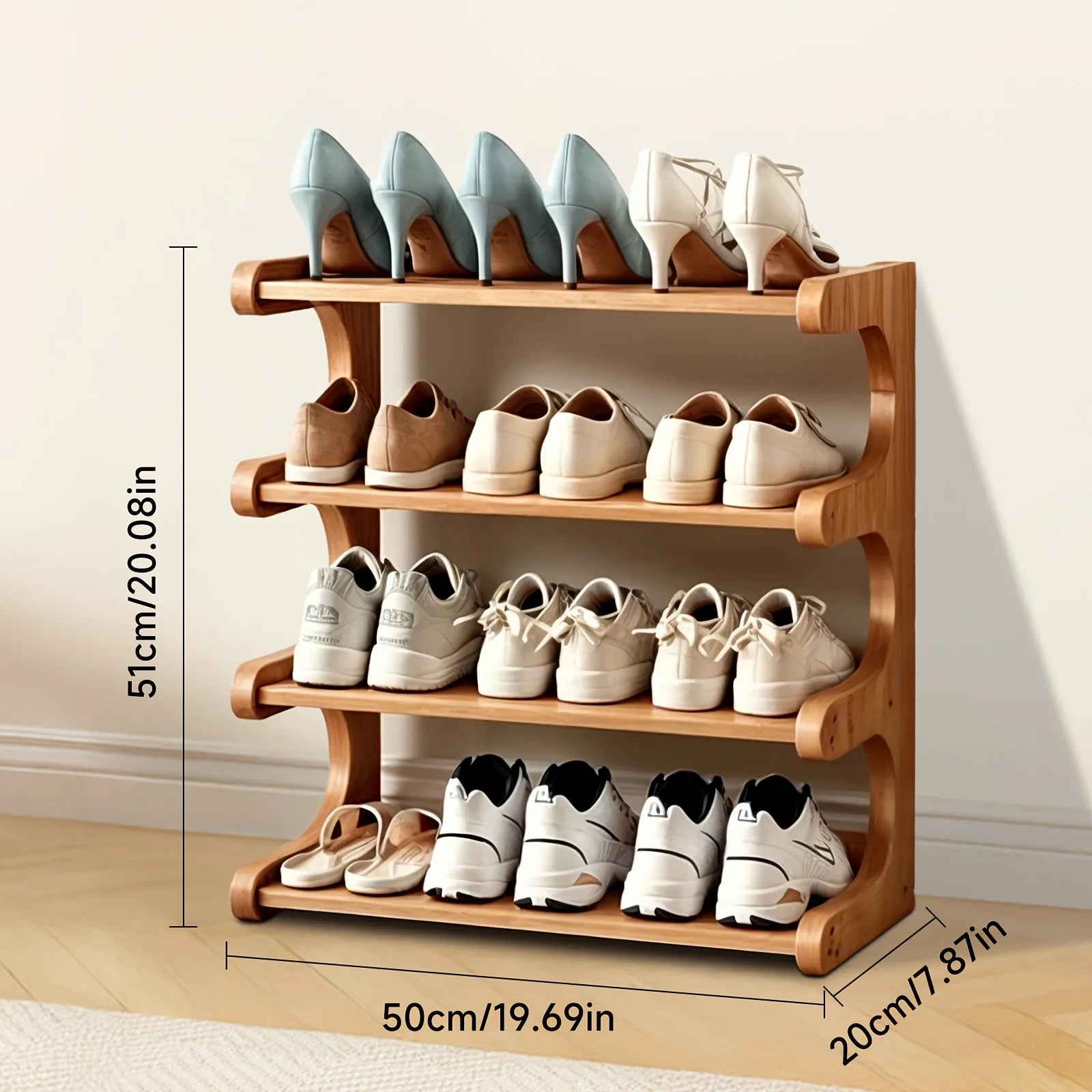 Multi-Tier Shoe Storage Rack, Compact Space-Saving Easy Assembly, Square Shelves for Entryway