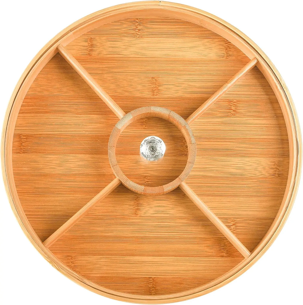 Bamboo Serving Tray with 5 Compartments, 12 Inch Food Platter