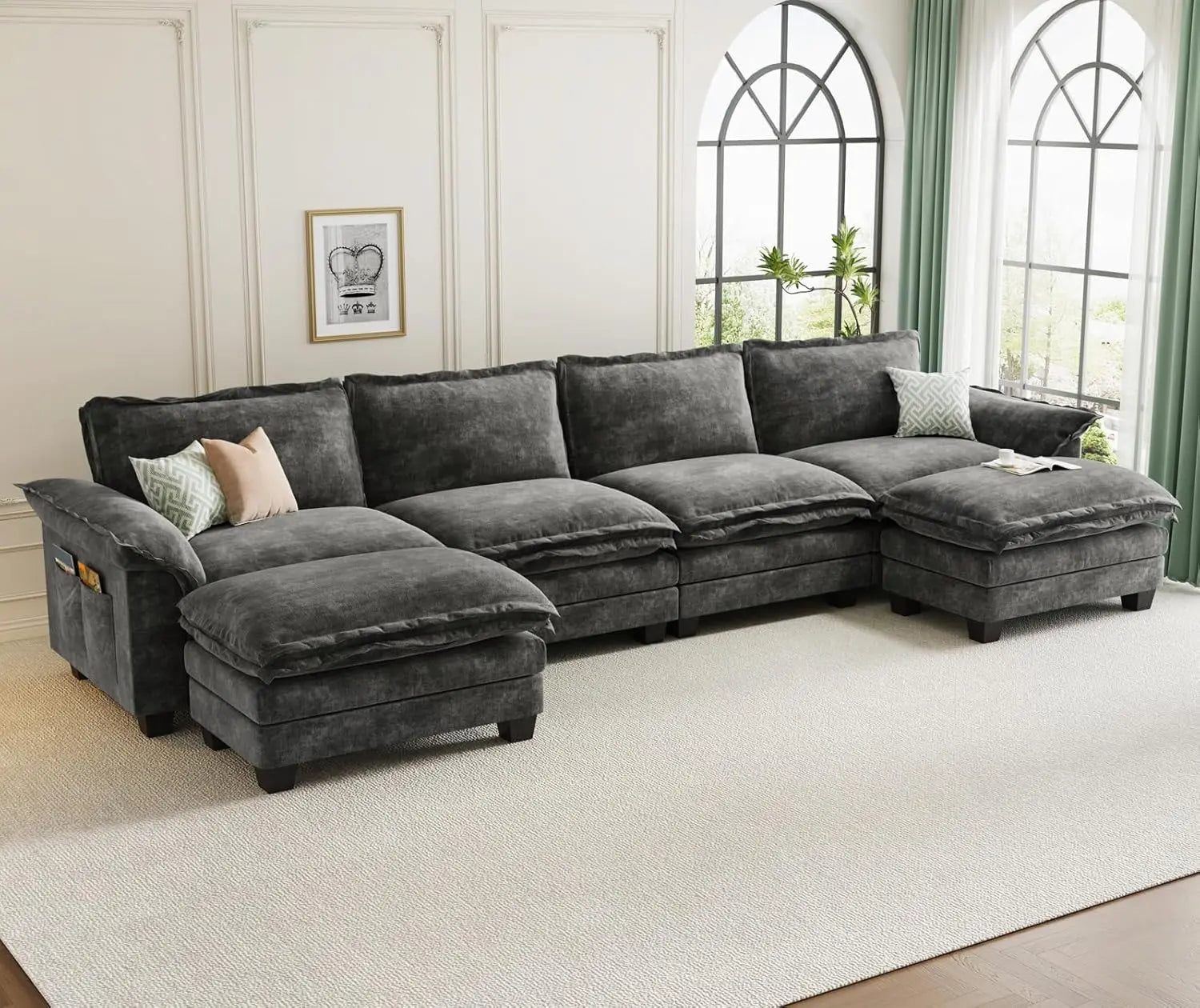 U-Shaped Modular Sectional Sofa, Cloud Couch with Ottoman,