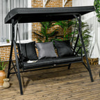 3-Seat Porch Swing Adjustable Canopy Cushion Black