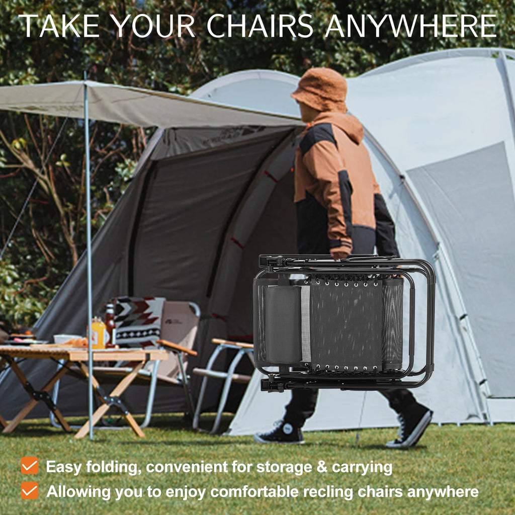 Zero Gravity Portable Recliner Camping Patio Lounge Chair with Cup Holder Trays Adjustable Pillow