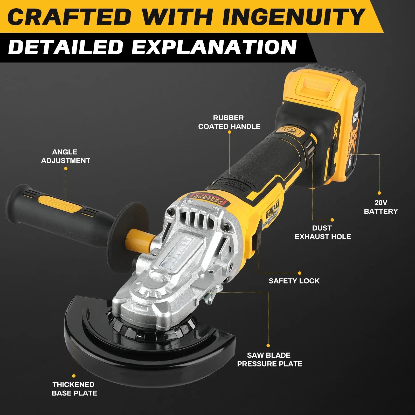 DEWALT Flat Head Angle Grinder - Bare Machine, 18V Lithium - Powered Brushless Tool