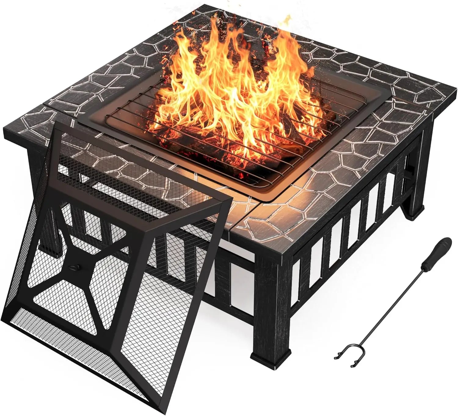 Devoko Outdoor Fire Pit, 32 Inch Firepit Table Metal Outdoor Fireplaces with Waterproof Cover