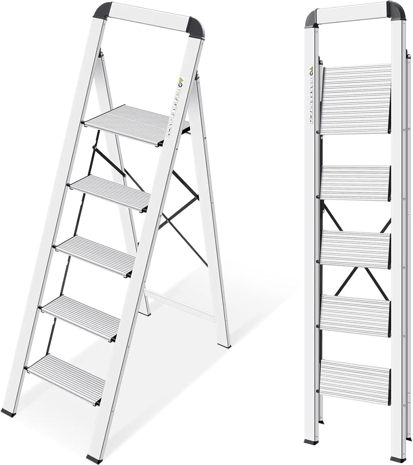 Lightweight Foldable 5-Step Aluminum Ladder with Non-Skid Pedals and Handrail