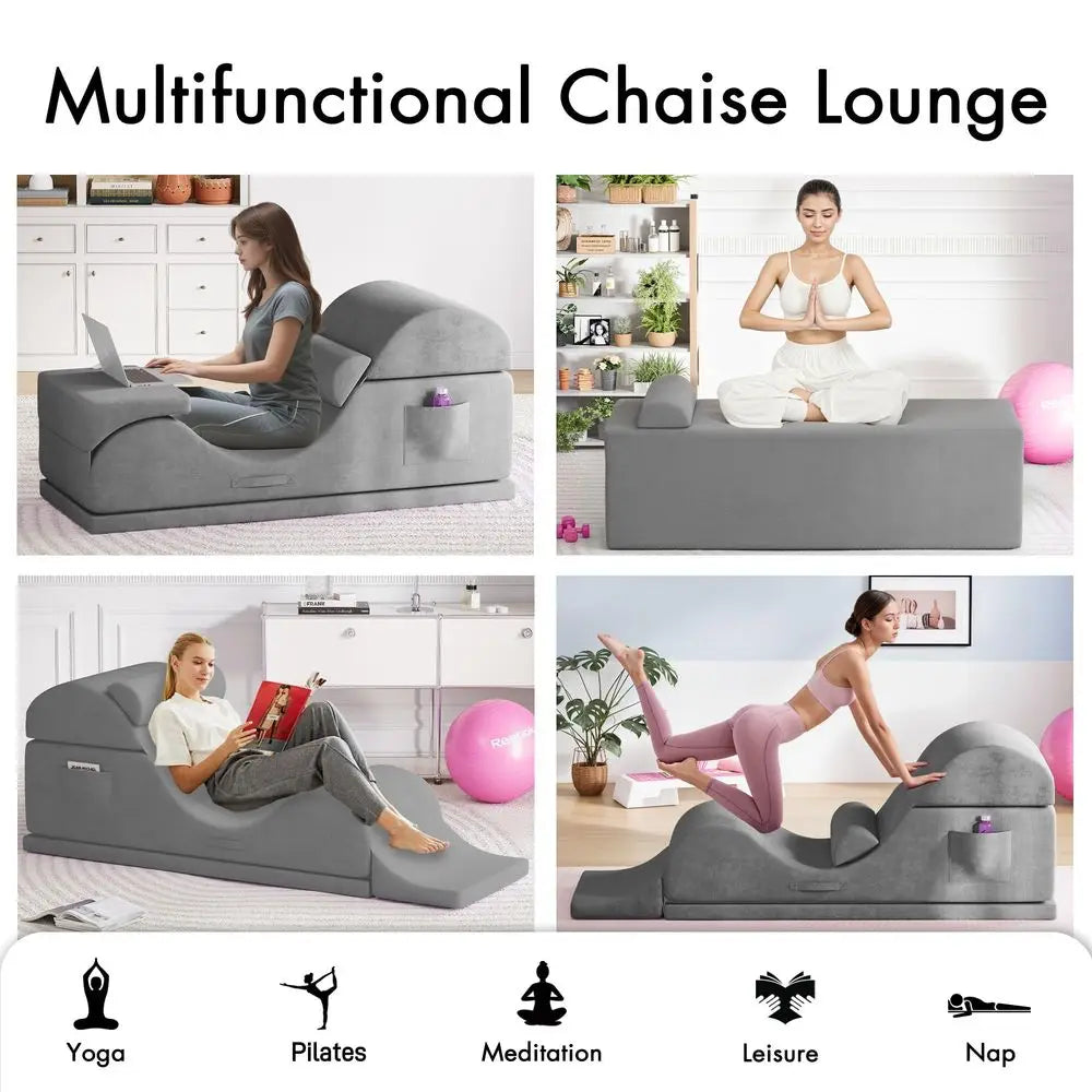 Yoga Chair for Adults, Ergonomic Foam Lounge with Lumbar Pillow, Washable Cover, Side Pocket, No Assembly Needed