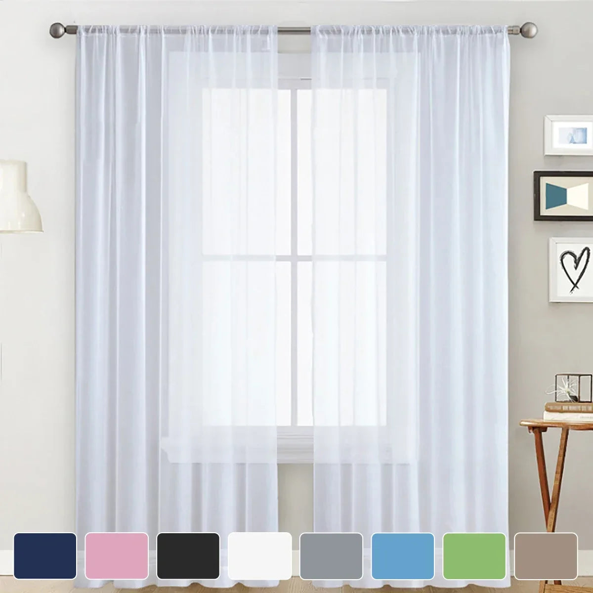 1pc Modern Solid Colour Sheer Curtain