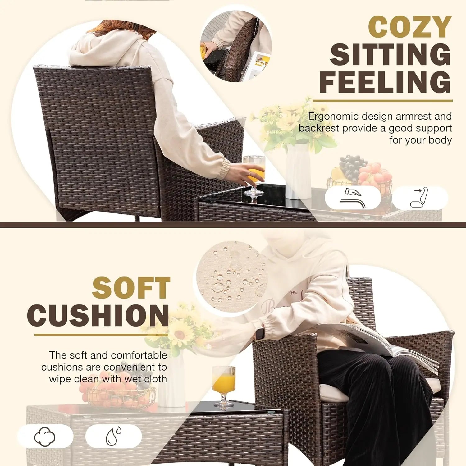 4 Pieces Outdoor Patio Rattan Chair Wicker Set