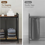 2 Compartments Laundry Basket with Shelf