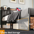 California King Size Bed Frame, Storage Headboard with Charging Station, Platform Bed with Drawers, No Box Spring Needed