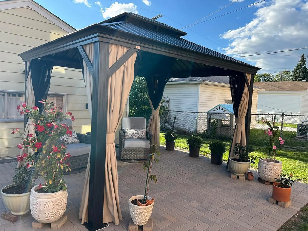 10' X 12' Permanent Hardtop Gazebo Aluminum Gazebo with Galvanized Steel Double Roof