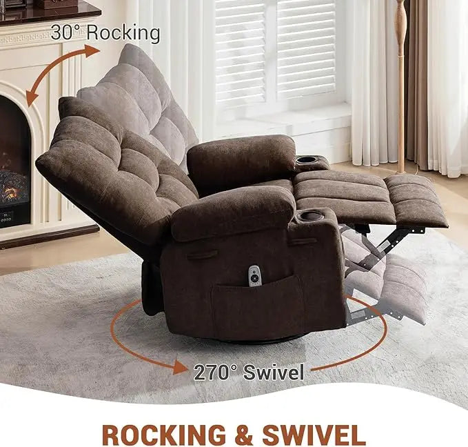 Swivel Rocker Recliner Chair with Heat and Massage