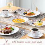 VEWEET ANNIE 30/24/20 Pcs Porcelain Dinnerware Set Pink Floral Plates Dinner Set with Dinner Plate/Dessert/Soup/Cup/Saucer