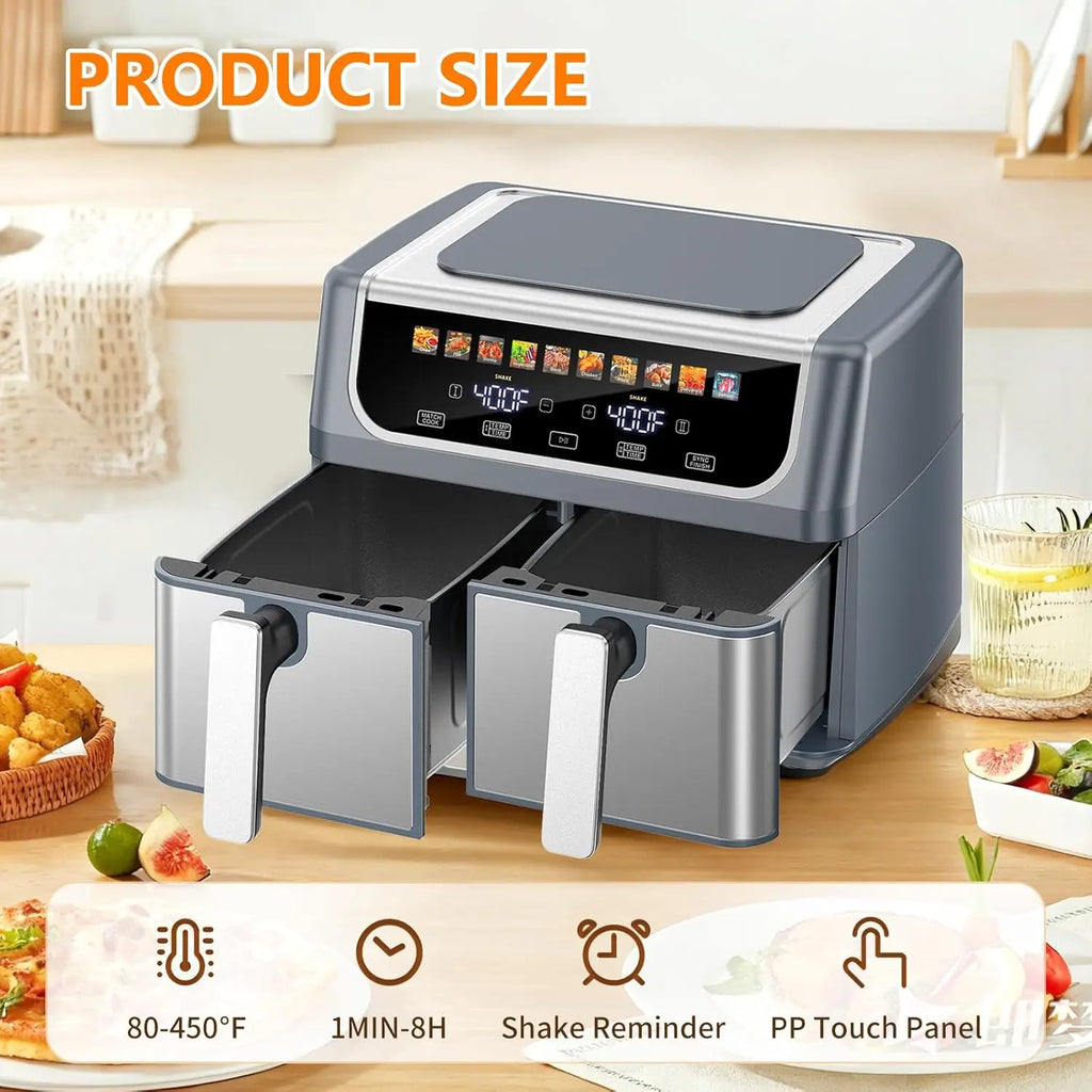 10-in-1 Air Fryer 9.5 QT, Large Airfryer with with 2 Independent Frying Baskets, Sync Finish & Match Cook, Shake Reminder