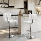 Adjustable Swivel Bar Stools Set of 2, Hydraulic Counter Height with Armrest & Back, PU Leather for Kitchen & Bar