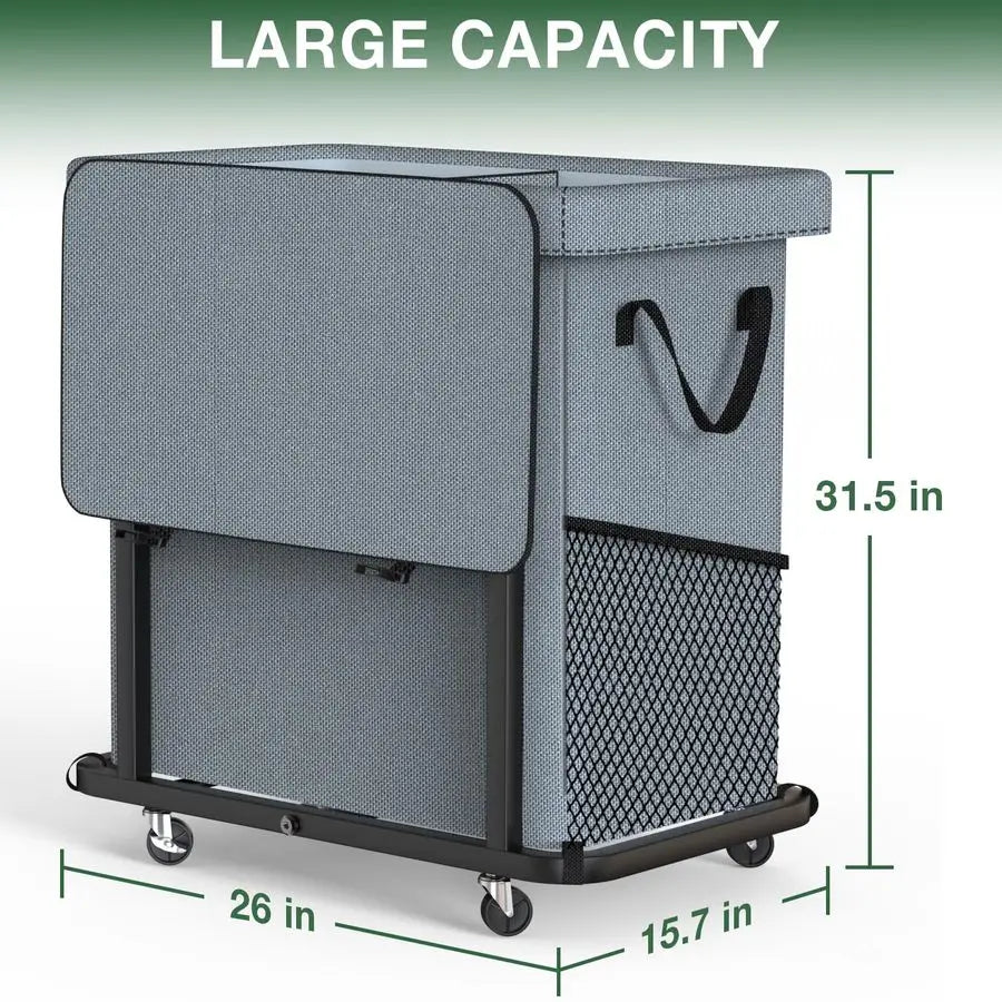 Gal190L High Grade Large Laundry Basket with Wheels, Laundry Cart with Metal Frame and Removable Bag Des