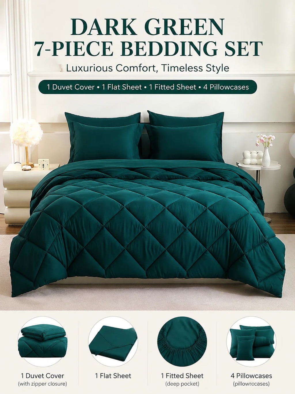 5pcs/7pcs Twin Full Queen King Bedding Sets Home Decor Comforter Flat Sheet Fitted Sheet Pillowcases Sleeping Sets
