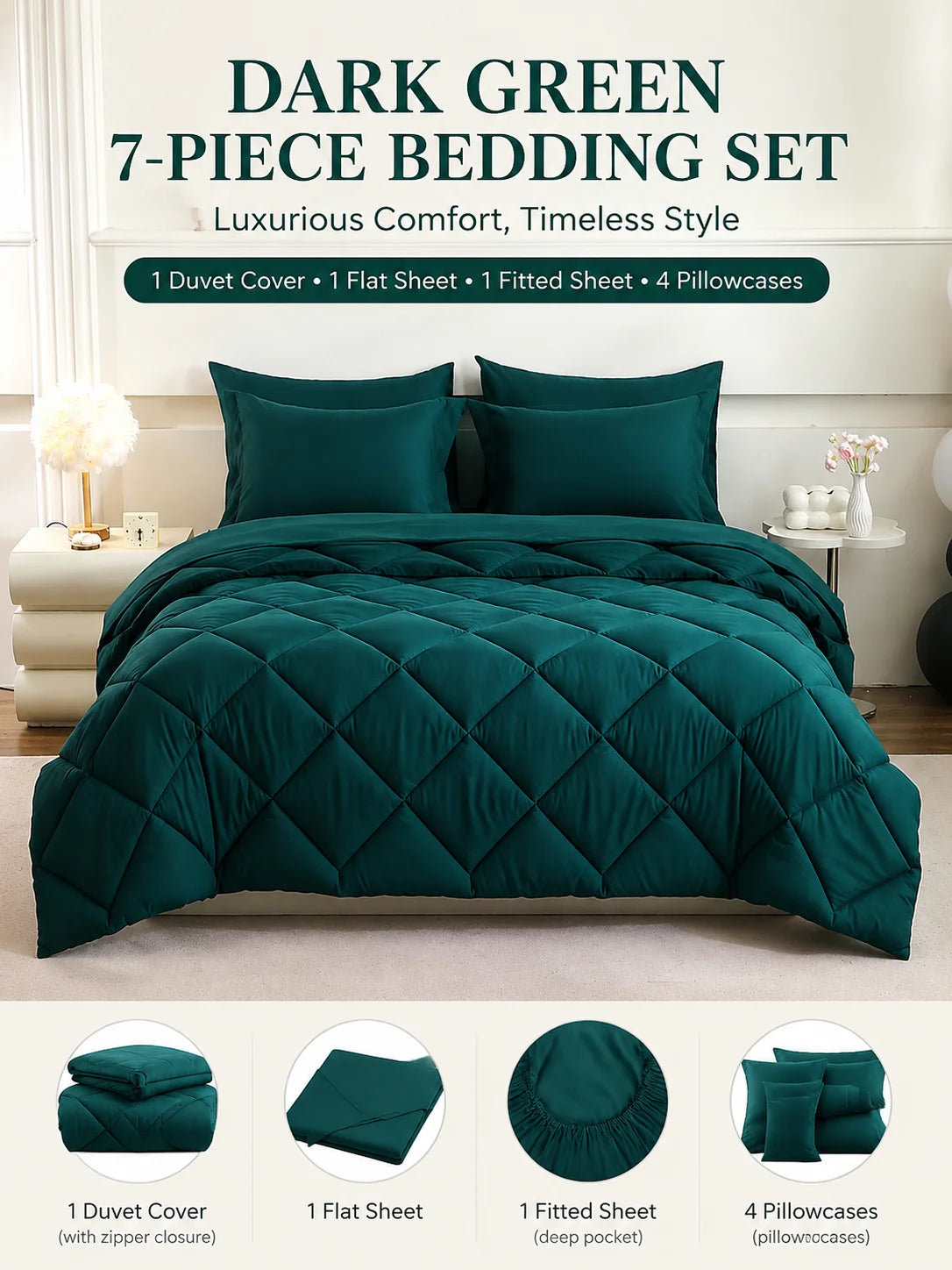 5pcs/7pcs Twin Full Queen King Bedding Sets Home Decor Comforter Flat Sheet Fitted Sheet Pillowcases Sleeping Sets