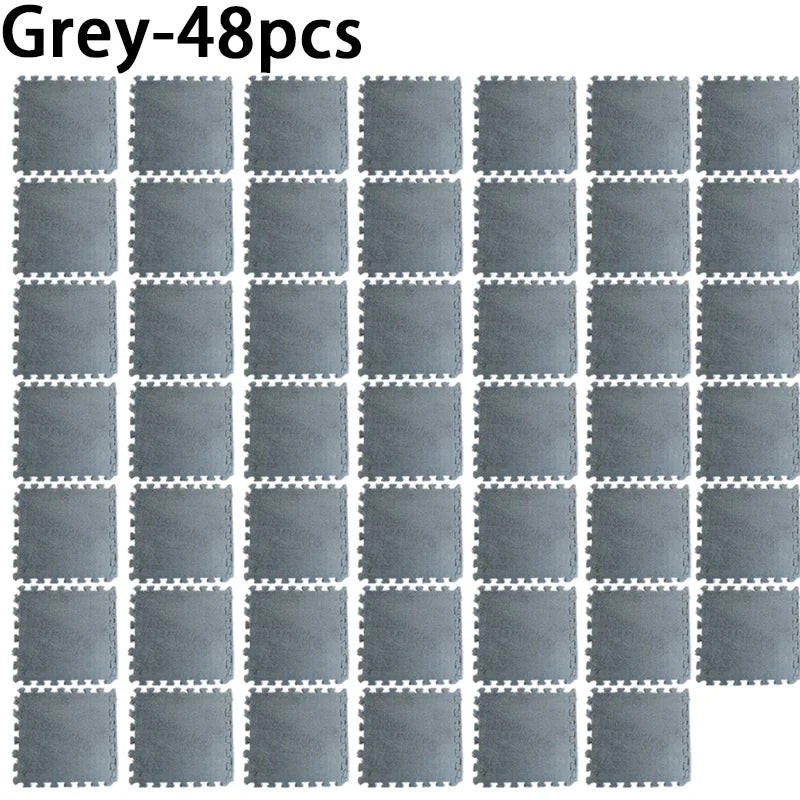 12/24/36/48PCS Grey Interlocking Carpet Shaggy Soft Foam Play Mat  Square Plush Floor Tiles