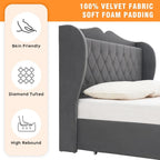 King Size Bed Frame, 4 Storage Drawers, Charging Station