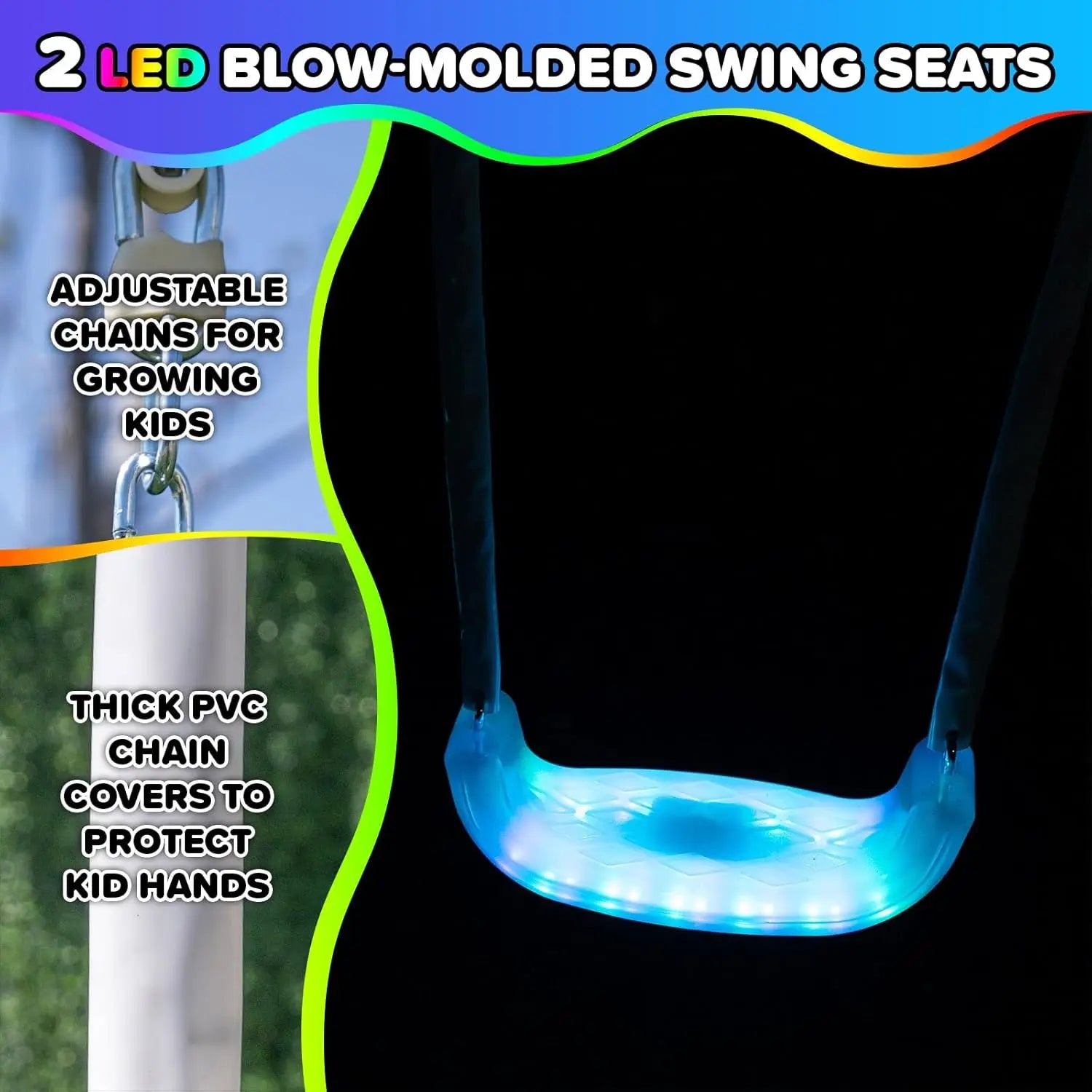 4-in-1 LED Swing Set with Glider and Slide, 500LBS Capacity, Durable Steel Frame