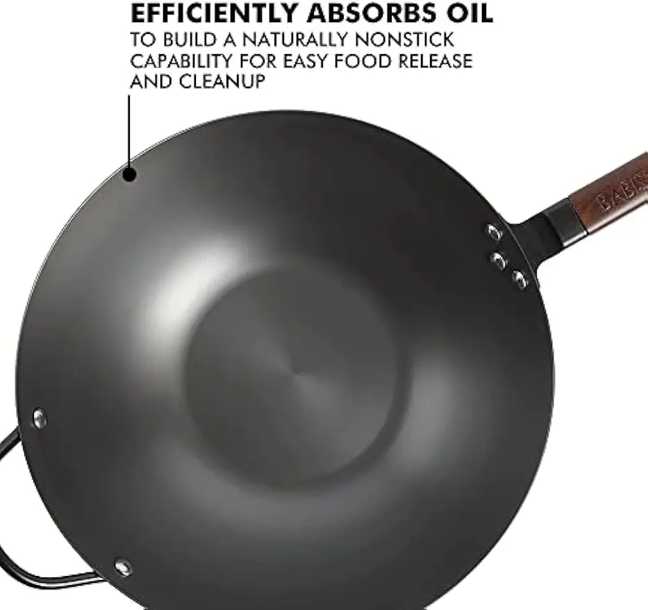 14-Inch Flat Bottom Carbon Steel Wok Pan for Stir Frying and Cooking