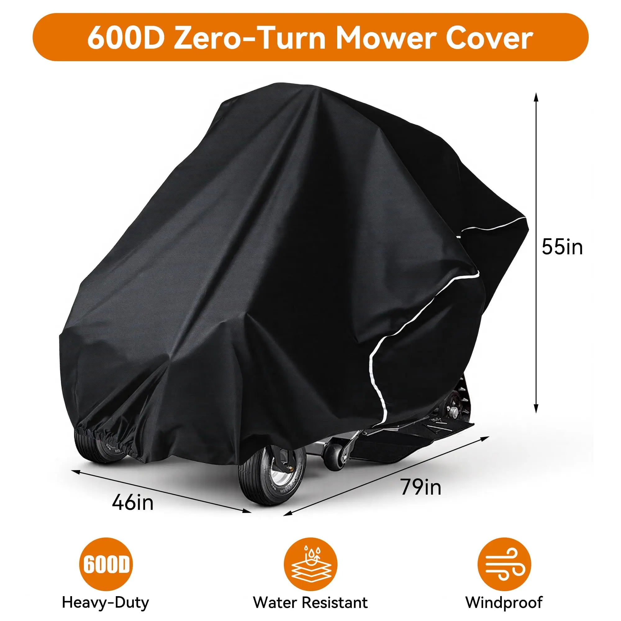 Zero Turn Mower Cover Heavy Mower Duty Fits Decks up to 60", 600D Polyester Oxford
