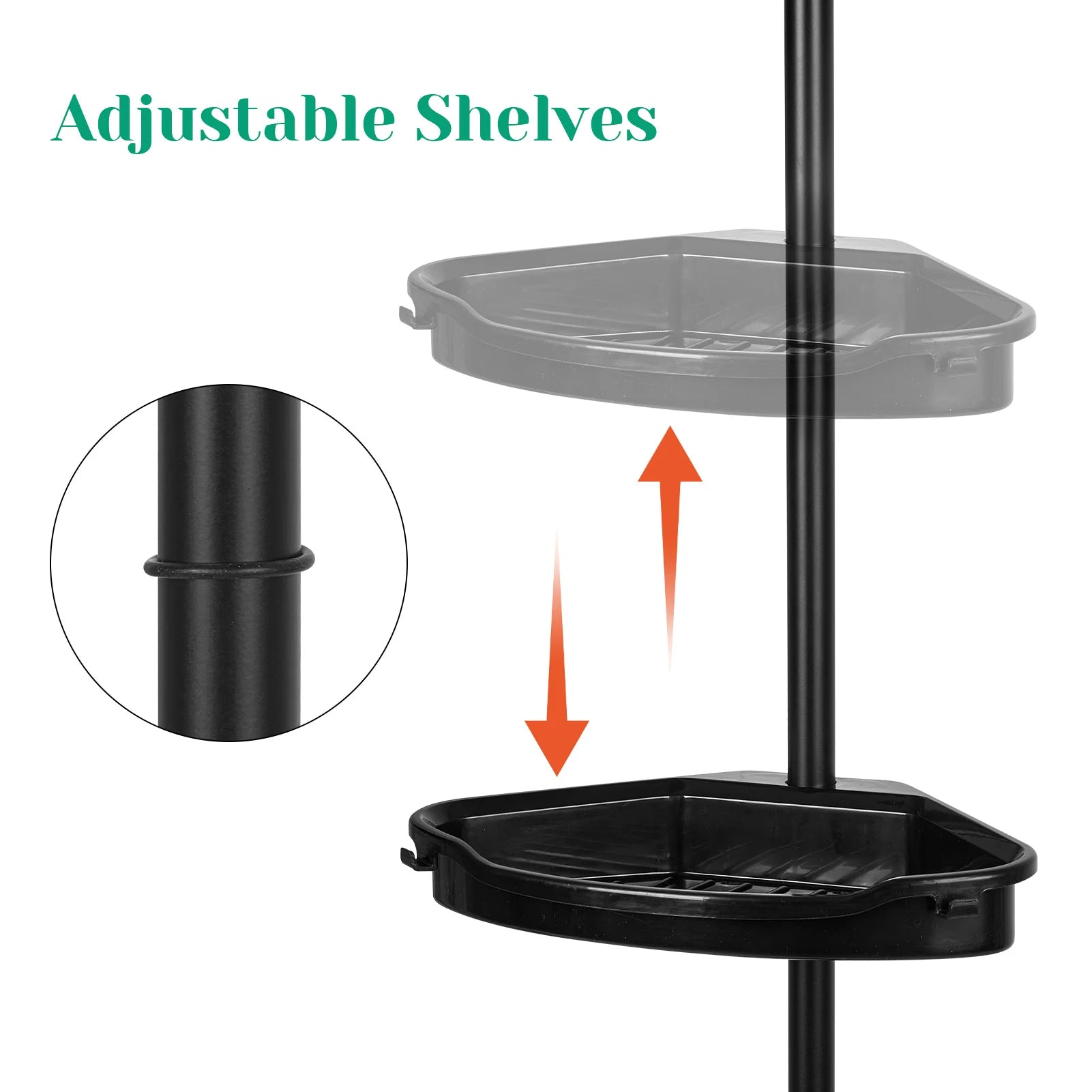 Corner Shower Caddy with 4-Tier Adjustable Shelves, 101.6 - 122 Inch H