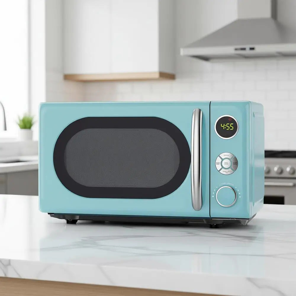Retro Microwave Oven, LED Lighting, Pull Handle Design, Child Lock, Bebop Blue, 0.7 cu ft
