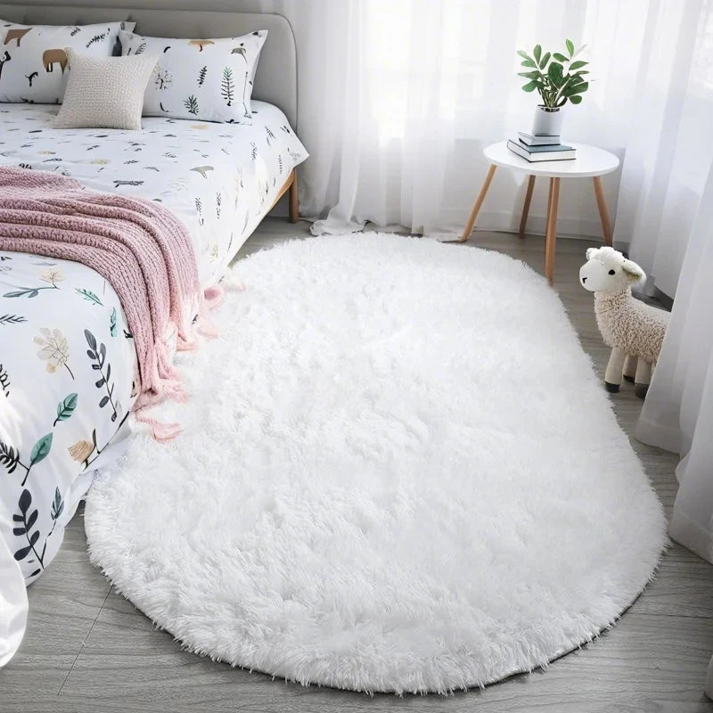 Fluffy Oval Plush Carpet Extra Soft For Living Room Sofa Area Bedroom Non-Slip
