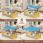 Lift Top Coffee Table with Storage Hidden Compartment 2 Fabric Drawers LED Light