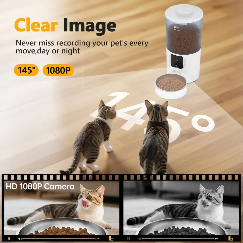 Smart Pet Feeder with Camera, Two-Way Audio, App Control, 6L Dry Food Dispenser for Cats and Small Dogs