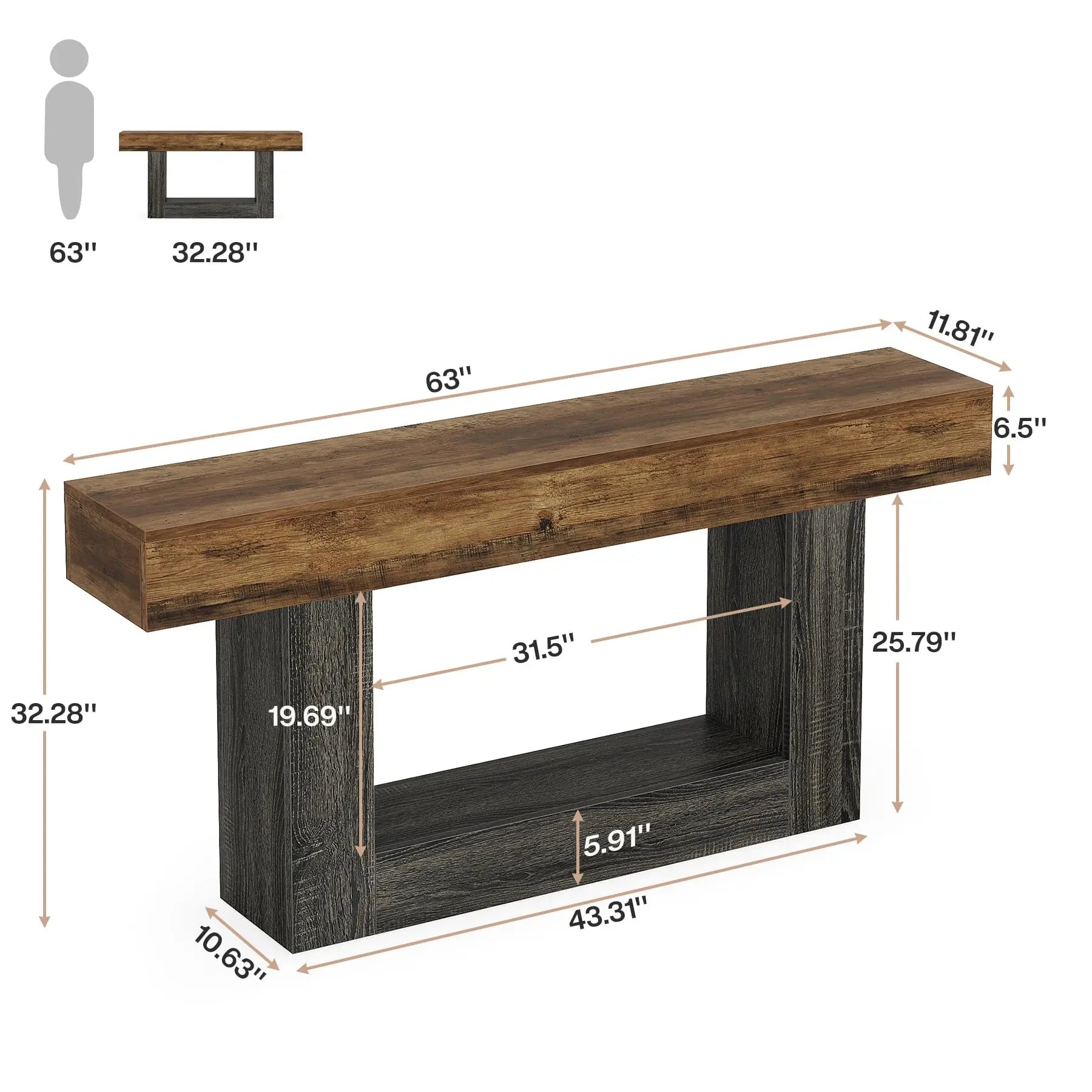Farmhouse 2-Tier Entryway Table with U-Shaped Base