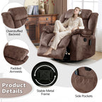 Massage Rocker Recliner with Heat and Vibration, 360 Degree Swivel Manual Antiskid Fabric Single Sofa Heavy Duty Reclining Chair