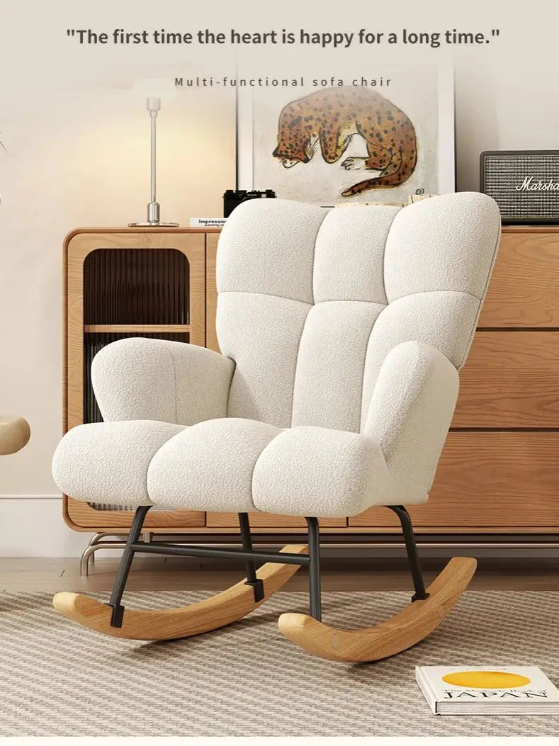 High-Back Armchair with Padded Seat, Velvet Fabric, Solid Wood, Soft-Covered Rocking Chair