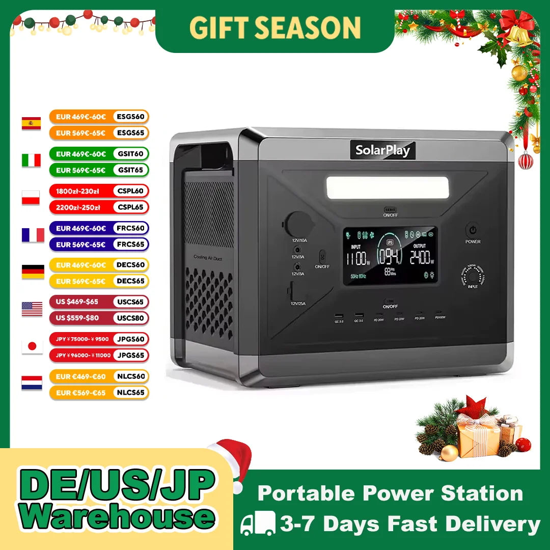 Charging Station  2400W Portable Power Station 220V 110V AC Outlets
