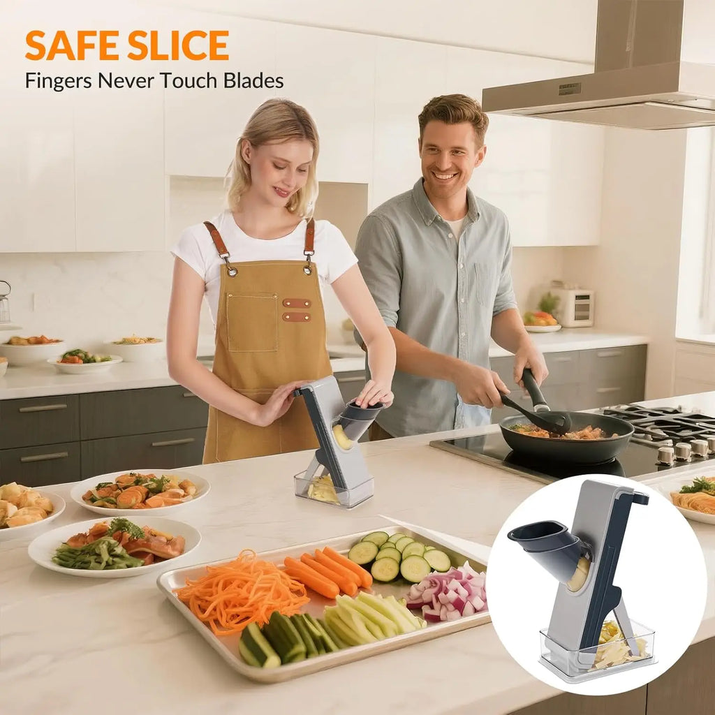 Vegetable Fruit Mandoline Slicer Manual Cutter 4-in-1 Slicing Machine with Thickness Adjuster
