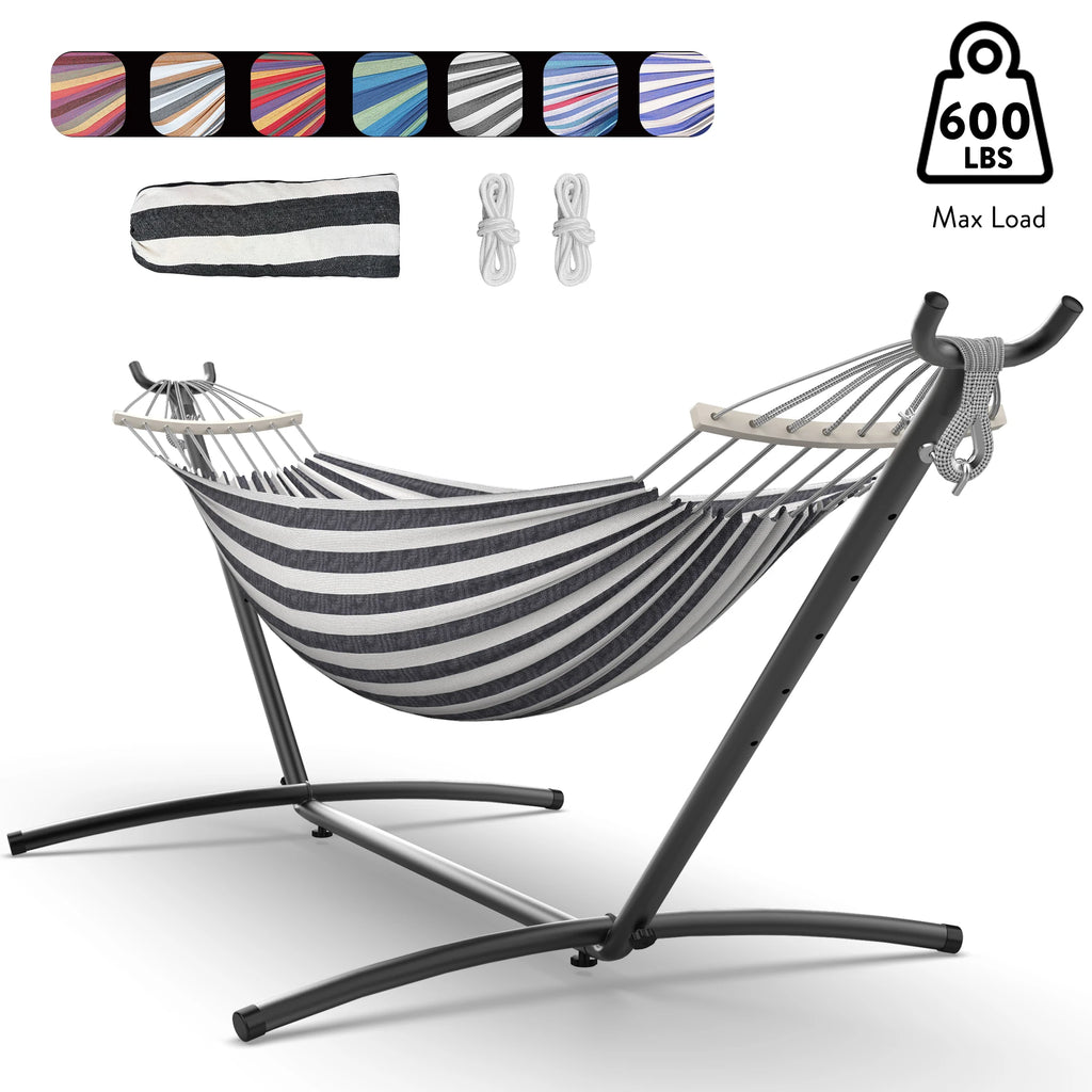Hammock with Adjustable Stand- Stylish Storage Bag, 600lb Capacity