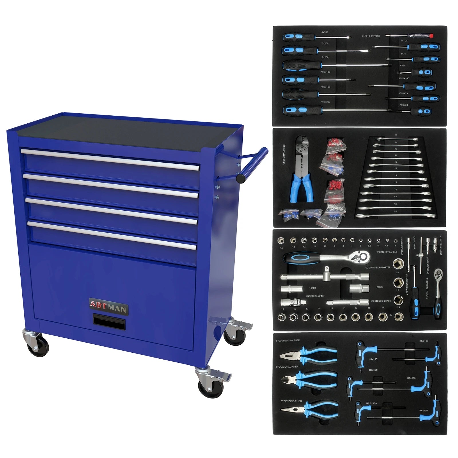 24.4"Inch Tool Cabinet,4 Drawer Rolling Tool Box with Key Lock and 4 Wheels for Garage