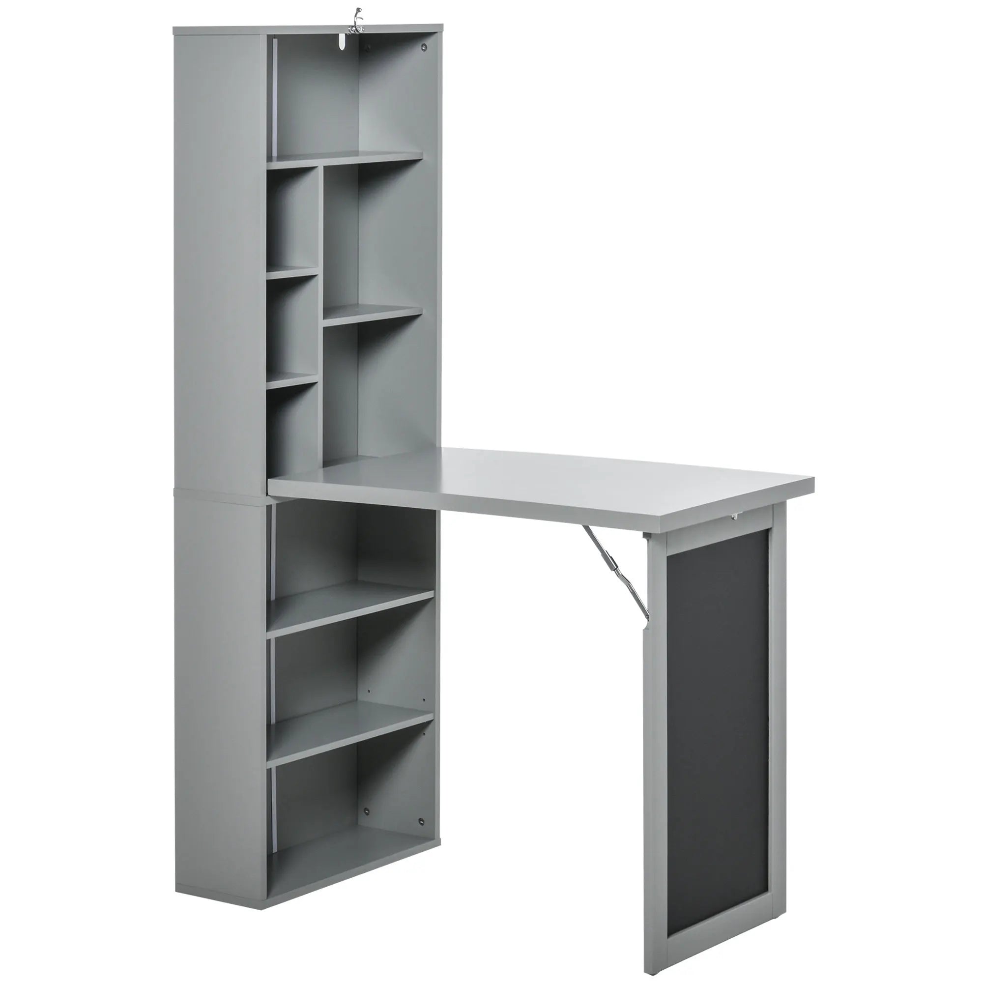 Homcom Fold-Out Convertible Office Desk, Wall Mount Computer Desk with Blackboard and Side Shelf
