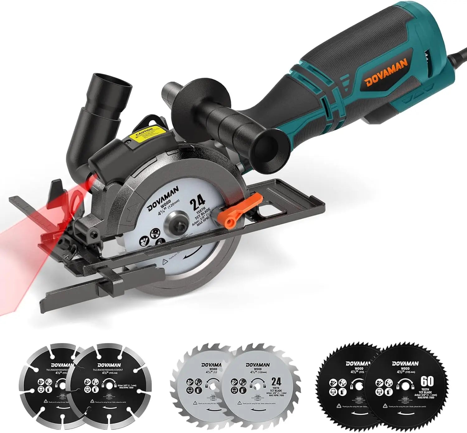 4-1/2" Circular Saw, Laser Guide, Metal Handle, 6 Blades, 1-11/16"(90°) Cut Depth, for Wood, Metal & Tile