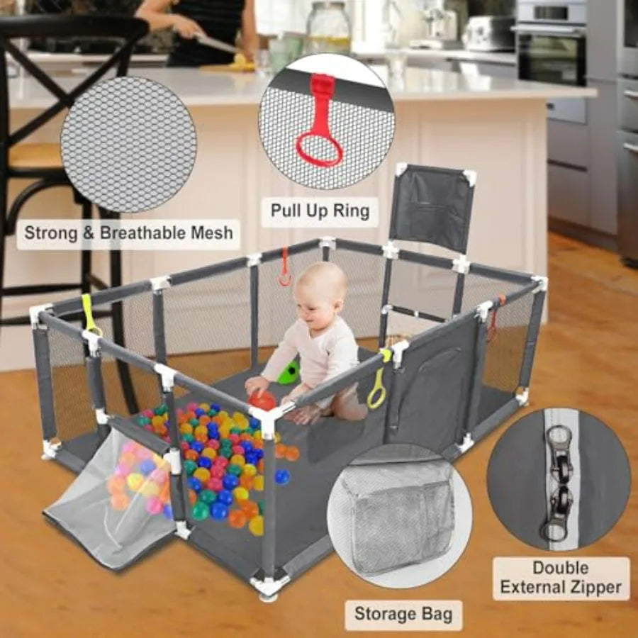 74''×50'' Play Pen for Toddlers with Basketball Hoop Soccer Nets