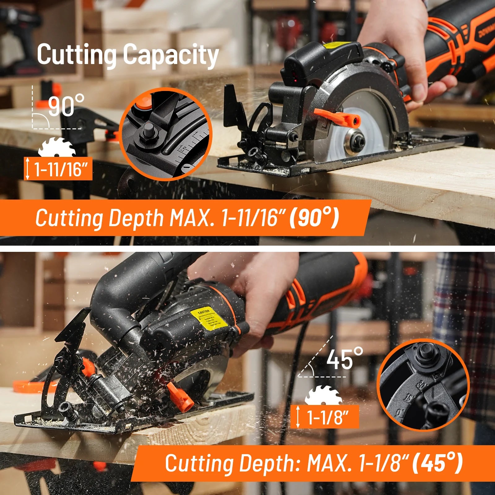 4-1/2" Circular Saw, Laser Guide, Metal Handle, 6 Blades, 1-11/16"(90°) Cut Depth, for Wood, Metal & Tile