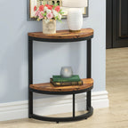 Small Half Round Side Table with Storage Shelf, Accent Table Slim