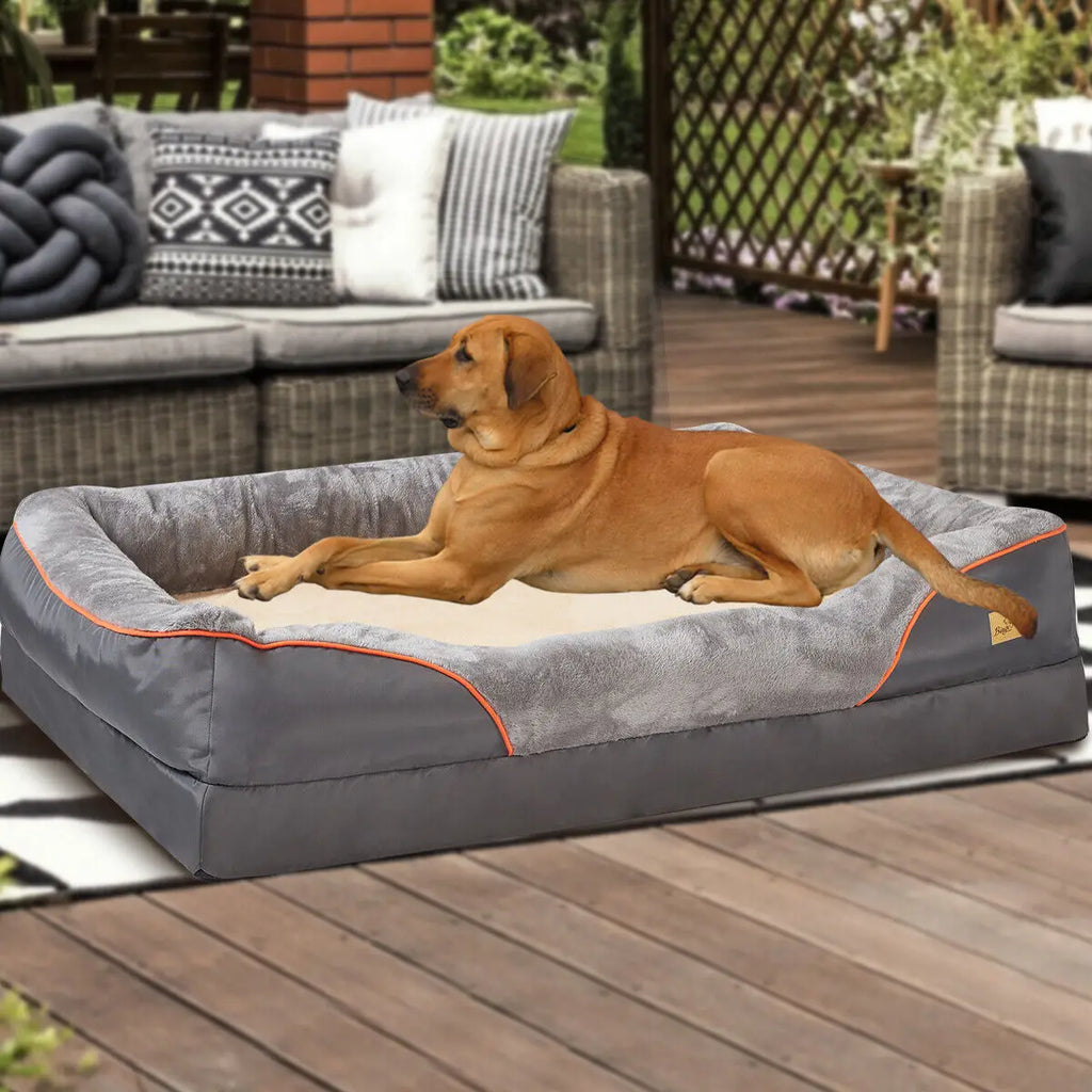 L XL 2XL 3XL Dog Bed, Super Soft Orthopedic Foam Pet Bed with Cotton-padded Bolster and Removable Cover